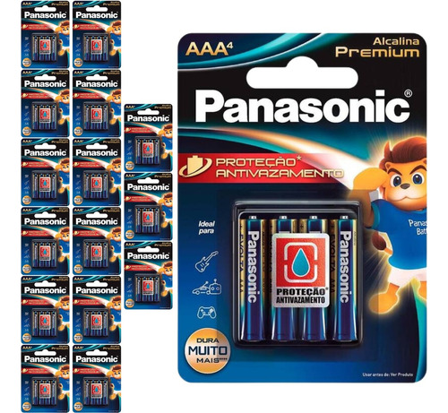 64 Pilhas Alcalinas Premium Aaa 3a Palito Panasonic 16 Cart