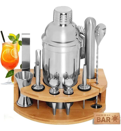 Cocktail Bar Set Kit 12 Piezas Con Base Utensilios De Bar