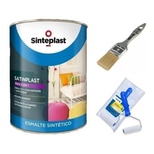 Combo Pintura Sintetico Antioxido Negro Satinado 4l