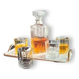 Decantador De Whisky + 4 Vasos Vidrio Elegante