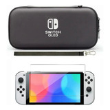 Estuche Negro + Vidrio Protector Para Nintendo Switch Oled