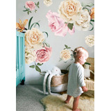 Vinil Decorativo Flores Rosas Acuarela Stickers Gigantes