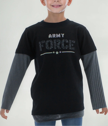 Playera Niño Negro Manga Larga T Shirt 3212 2 A 18 Años