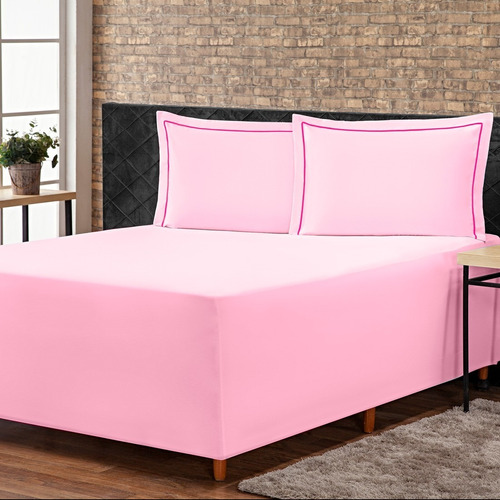 Jogo De Lençol P/ Cama Box Complet Rosa Queen 03 Peças