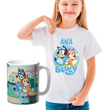 Remera Bluey - Combo Con Taza Personalizada Con Nombre