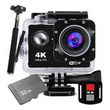 Kit Câmera Action Sport 4k Wifi Moto + Memória 32gb + Bastão