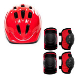 Kit Proteção Capacete Joelheira Cotoveleira Infantil Vermelh