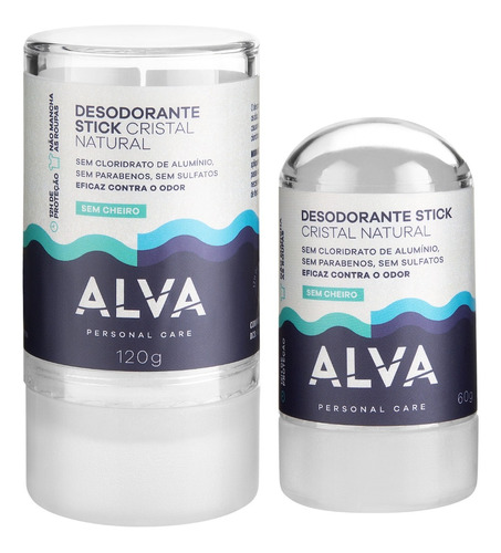 Desodorante Natural Pedra Cristal Alva Alemanha Kit 120g+60g