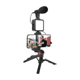 Kit Vlog Streaming Tripode Luz Led Iluminador Microfono Cel