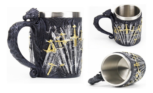 Tazón Taza Espada Medieval Game Of Thrones 400 Ml Acero Color Negro Plata