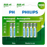 8 Pilhas Recarregaveis Aaa Philips  (2  Cart)