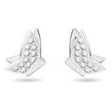 Aretes Swarovski De Botón Lilia Mariposa Blancos Baño Rodio