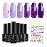 Esmalte De Uñas - Mefa Romantic Purple Gel Nail Polish Set -