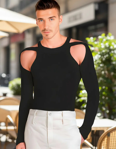 Playera Ollimpuss Asimétrica De Manga Larga Sexy Para Hombre