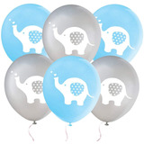 Bexigas / Balões Decoração Elefante Prata E Azul C/20
