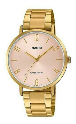 Reloj Casio De Dama Ltp-vt01 Metal Dorado Cara Rosa Arabigos