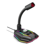Microfono Gamer Pc Luces Rgb Usb Notebook  P/ Twitch Youtube Color Negro