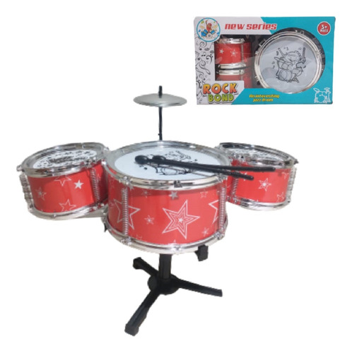 Bateria Musical Infantil 3 Tambores Platillo Y Palillos Rock