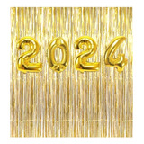 Balão 2024 Dourado + 2 Cortinas Metalizadas Festa Ano Novo