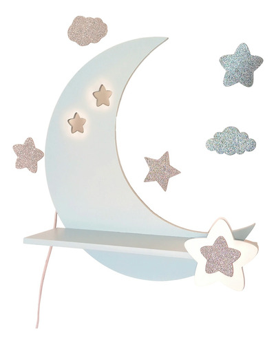 Velador Luz De Noche Bebés Niños Aplique Pared Modelo Luna