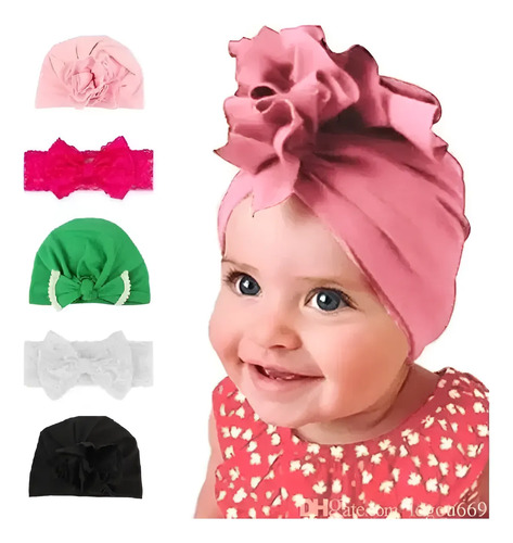 Gorritos, Turbantes Para Bebé/ Niña Flor 5 Piezas