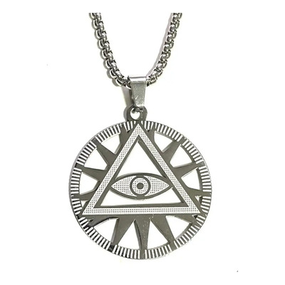 Colar Pingente Olho Tudo Vê Hórus Illuminati Rá Egito Aço .