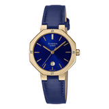 Reloj Mujer Casio She-4543gl-2audf Sheen Correa Azul Bisel Dorado Fondo Azul