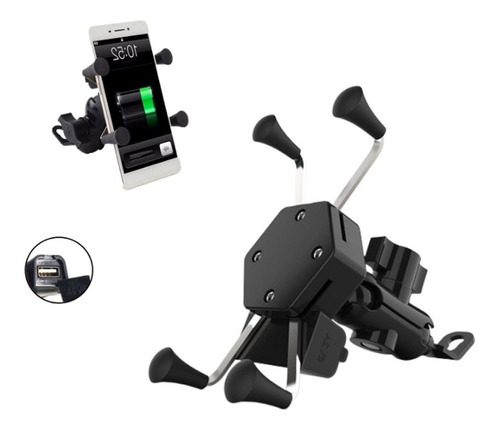 Suporte Garra Para Celular Moto Universal Com Carregador Usb