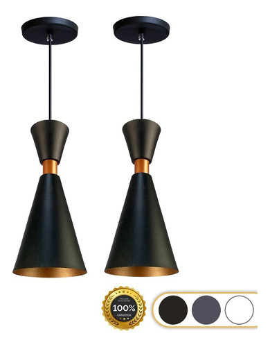 Iluminar Ambiente Kit 2 Pendente Lustre Mini Pequim 24cm Em Alumínio Cor Preto 110v/220v (bivolt)