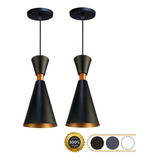 Iluminar Ambiente Kit 2 Pendente Lustre Mini Pequim 24cm Em Alumínio Cor Preto 110v/220v (bivolt)