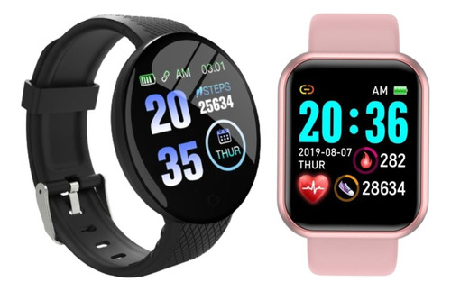 Smartwatch D20 Rosa Digital + Smartwatch D18 Redondo Negro 