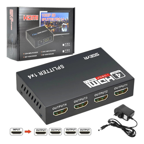 Splitter 1x4 Divisor Amplificador Hdmi 1080p 4k 3d 