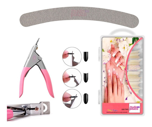 Kit 100 Unhas Tips+alicate+lixa Para Unhas Postiças Oferta!!