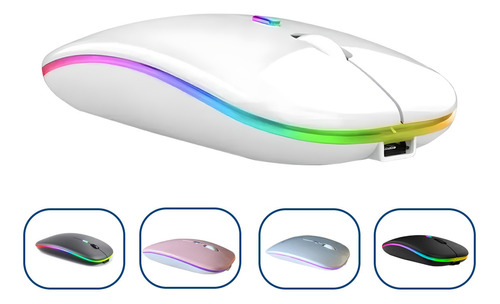 Mouse Sem Fio Recarregável Elegante Click Silencioso Led Rgb