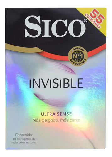 Condones Sico Invisible Ultra Sense Caja Con 55 Piezas