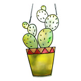 Atrapa Sol De Acrílico Diseño Maceta Con Cactus Para Ventana