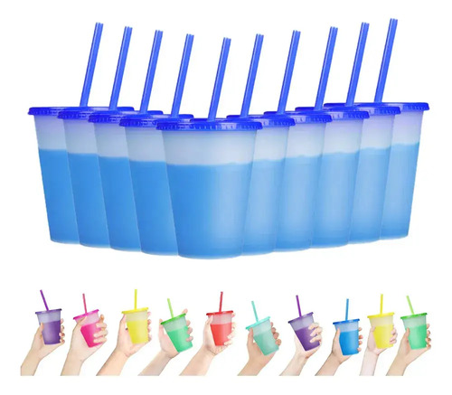 Vasos Magicos Cambian Color Con Tapa Y Popote 500ml 10muito