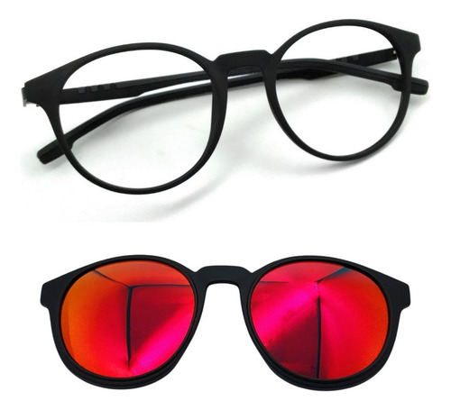 Oculos Redondo Mormaii Swap 2 6071 Preto Com 1 Clipon Red