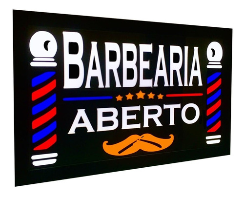 Quadro Luminoso Led Letreiro Barbearia Placa Barbershop Pole