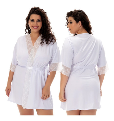 Robe Hobe Microfibra Renda Luxo Sexy Plus Size Hobby Cores