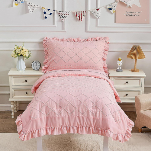 Juego De Ropa De Cama Bohemio De 4 Piezas Para Niñas Con Vol