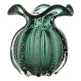 Vaso Murano De Vidro Italy Verde Esmeralda 11,5x13,5cm Lyor