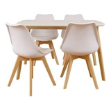 Juego De Comedor Mesa Madera Claire 140cm + 6 Sillas Tulip Color Blanco