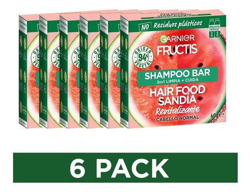  Pack Garnier Shampoo Bar Hair Food Sandia 60 Gr 6 Unidades