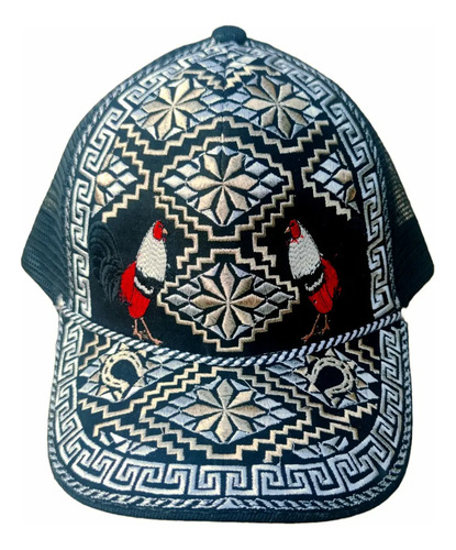 Gorra Bordada Gallos Frente A Frente Hilo Dorado Y Plateado