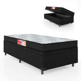 Cama Box Baú Solteiro Colchão D20 88x188x53cm Preto/cinza