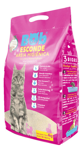 Areia Higiênica Para Gatos Mandioca Bob Esconde 4kg X 4kg De Peso Neto  Y 4kg De Peso Por Unidade