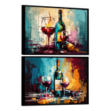 Kit 2 Quadros Decorativos Modernos Vinho Cozinha Com Moldura