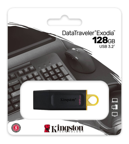 Memoria Usb Kingston Technology Datatraveler Exodia 128 Gb 3.2 Gen 1  Factor De Forma Tapa Color Negro Amarillo Dtx/128gb