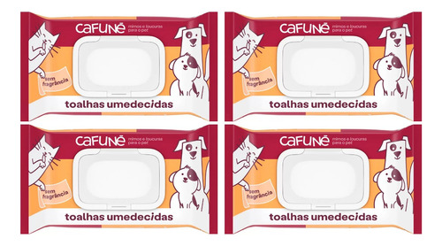  Kit 4 Toalhas Lenços Umedecidos Cafuné Cães Gatos 50un